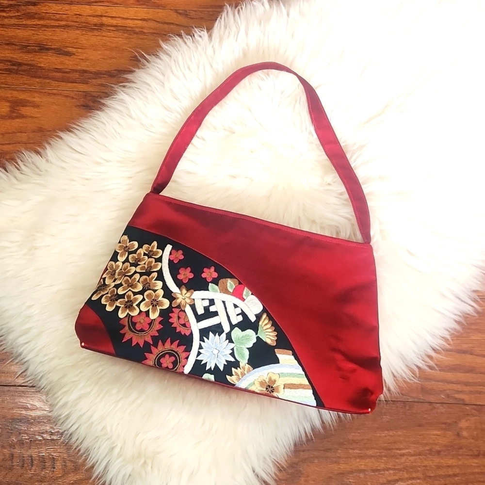 Deni Ann Vintage Maroon Floral Stitched Clutch Purse - Picture 1 of 8